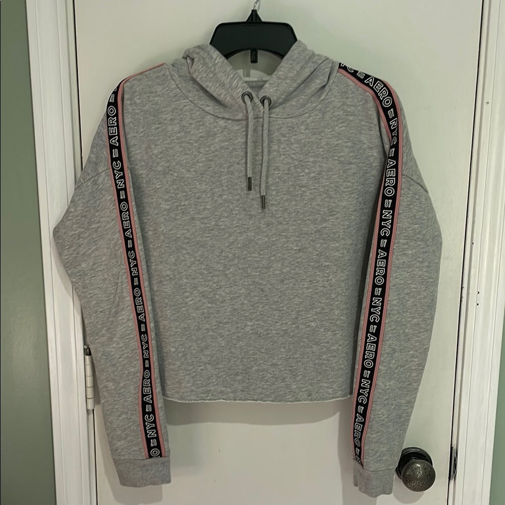 Aeropostale Cropped Light Gray Fleece Hoodie